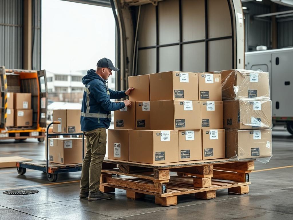 Loading a batch of boxes for air shipment Loading a batch of boxes for air shipmentфото